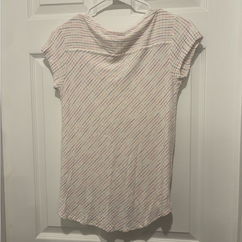 Maeve from Anthropologie White and Rainbow Striped Shirt Size Small. - Picture 5 of 8